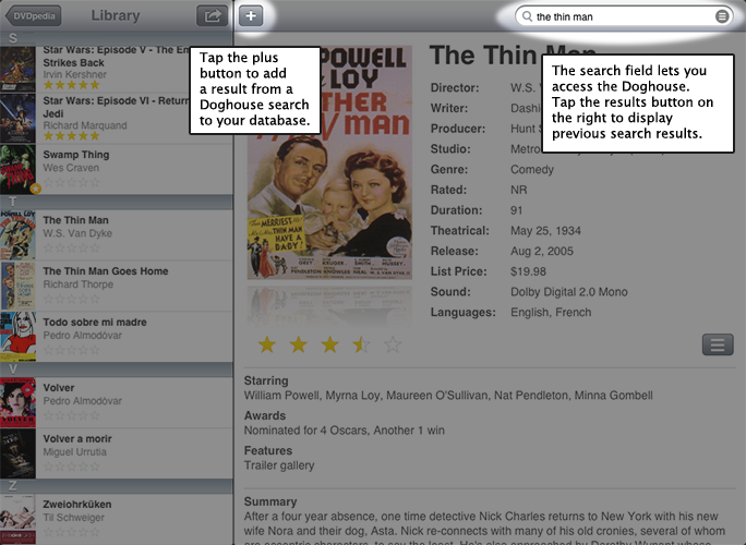 The Doghouse search on the iPad.